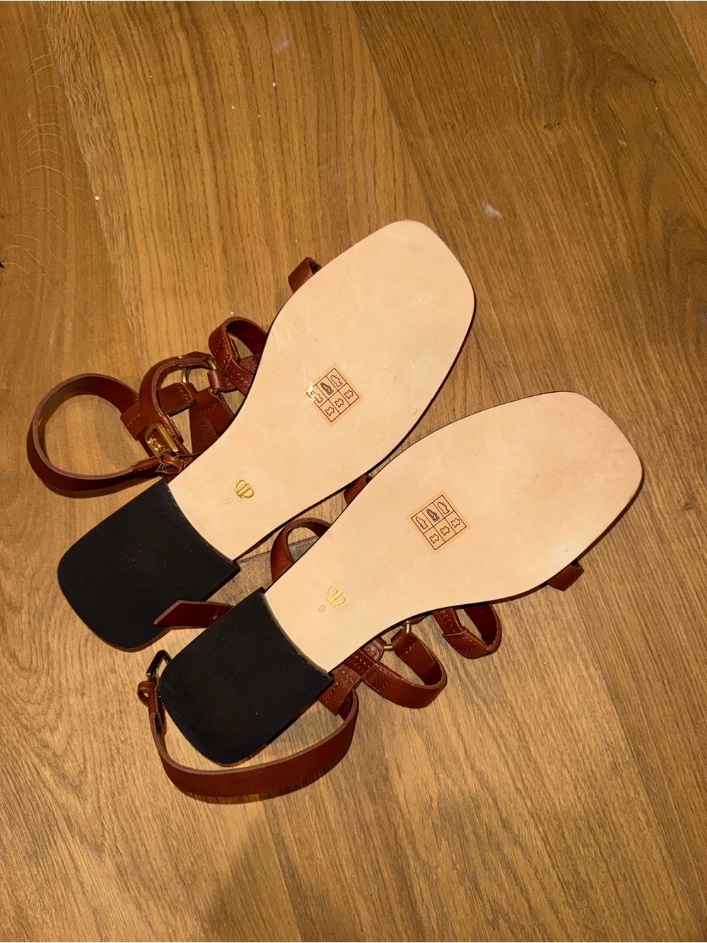 PAIGE Brown Strappy Leather Ankle Tie Flat Sandals - Picture 3 of 3